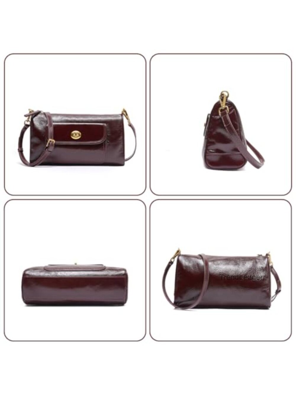 Genuine Leather Shoulder Bag Vintage Satchel Crossbody Purse Two Strap - Picture 5 of 6